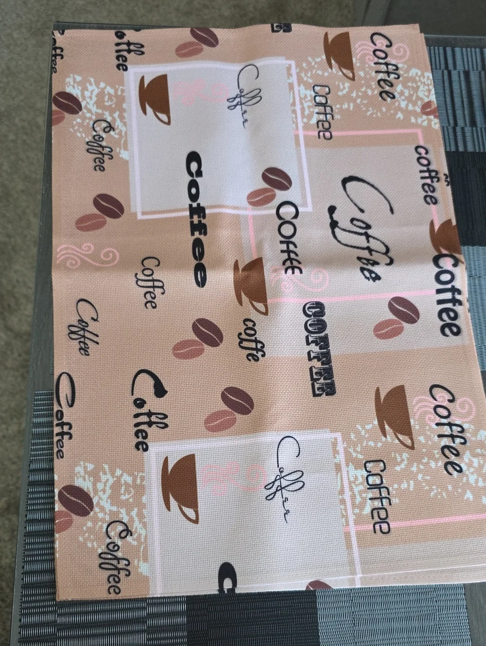 Coffee-Themed Kitchen Placemat - Pink Taupe